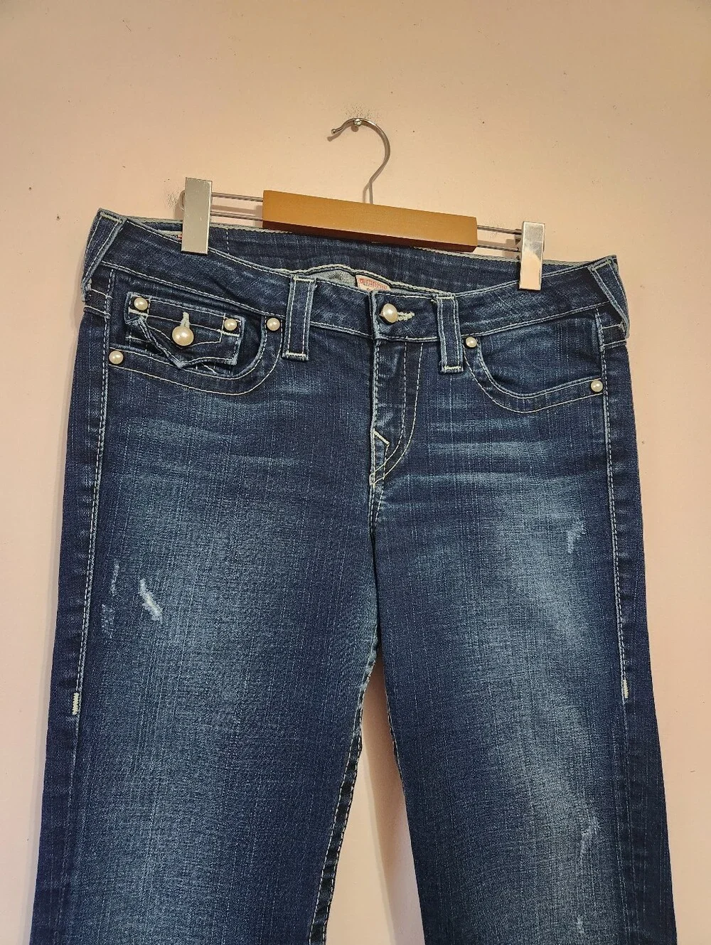 True Religion Becky Y2K Pearl Button Flap Pocket Bootcut Jeans Size 31 - Picture 2 of 15